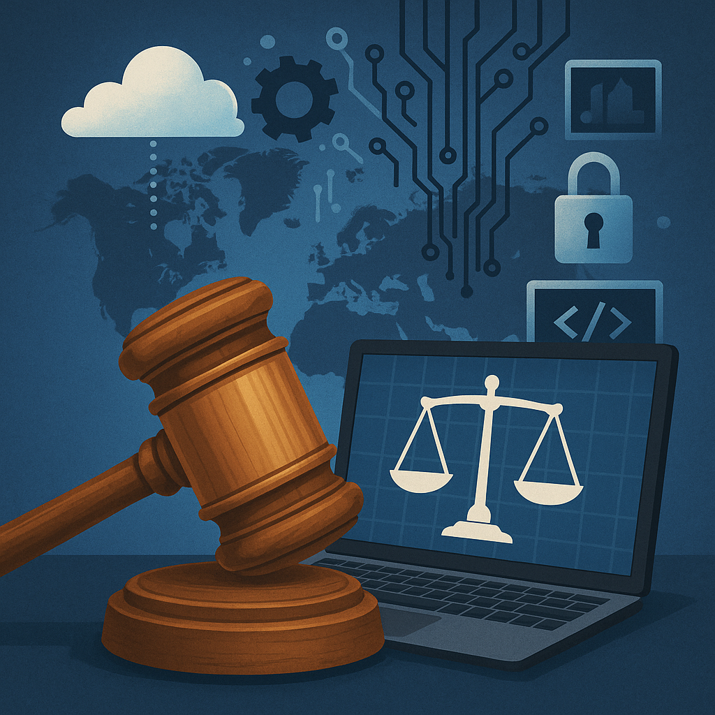 Ilustração que representa a união entre advocacia e tecnologia